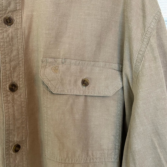 Carhartt S202 Fort Men’s Long Sleeve Chambray‎ Work Shirt 2XL Tan Relaxed Fit - Picture 3 of 3